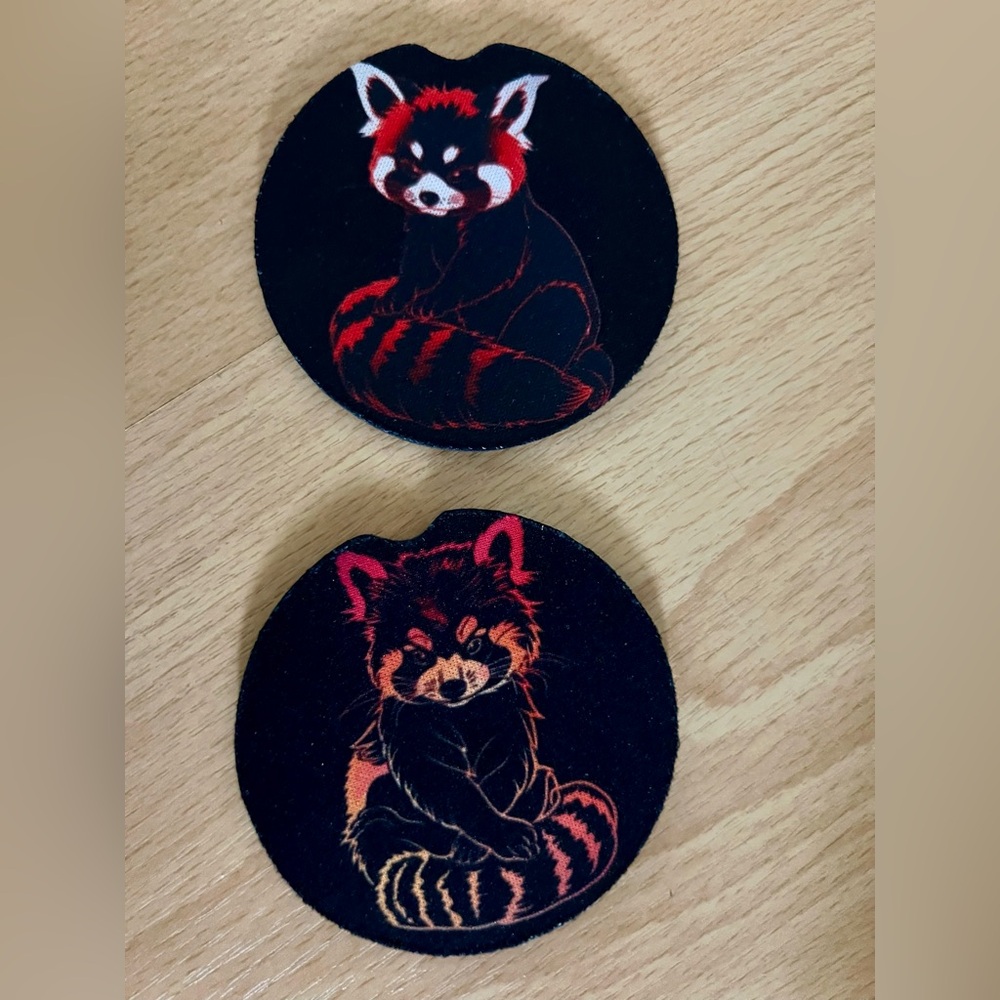 Cute Red Panda Kawaii Car Coasters Pair